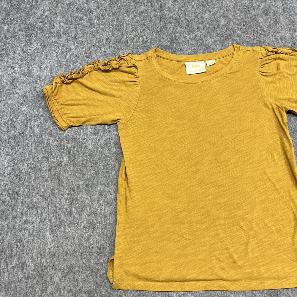 Maeve Shirt Womens XS Yellow Puff Sleeve Ruffle Tee Top Anthropologie Cotton - Picture 5 of 15